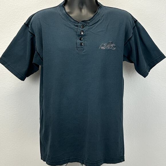 Vintage 90s Easyriders Magazine Henley T Shirt Mens Large Blue Biker Motorcycles - Picture 2 of 7